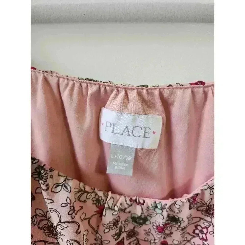Children's Place Girl's Size L (10/12) Pink Floral Off the Shoulder Ruffle Dress - Picture 4 of 4